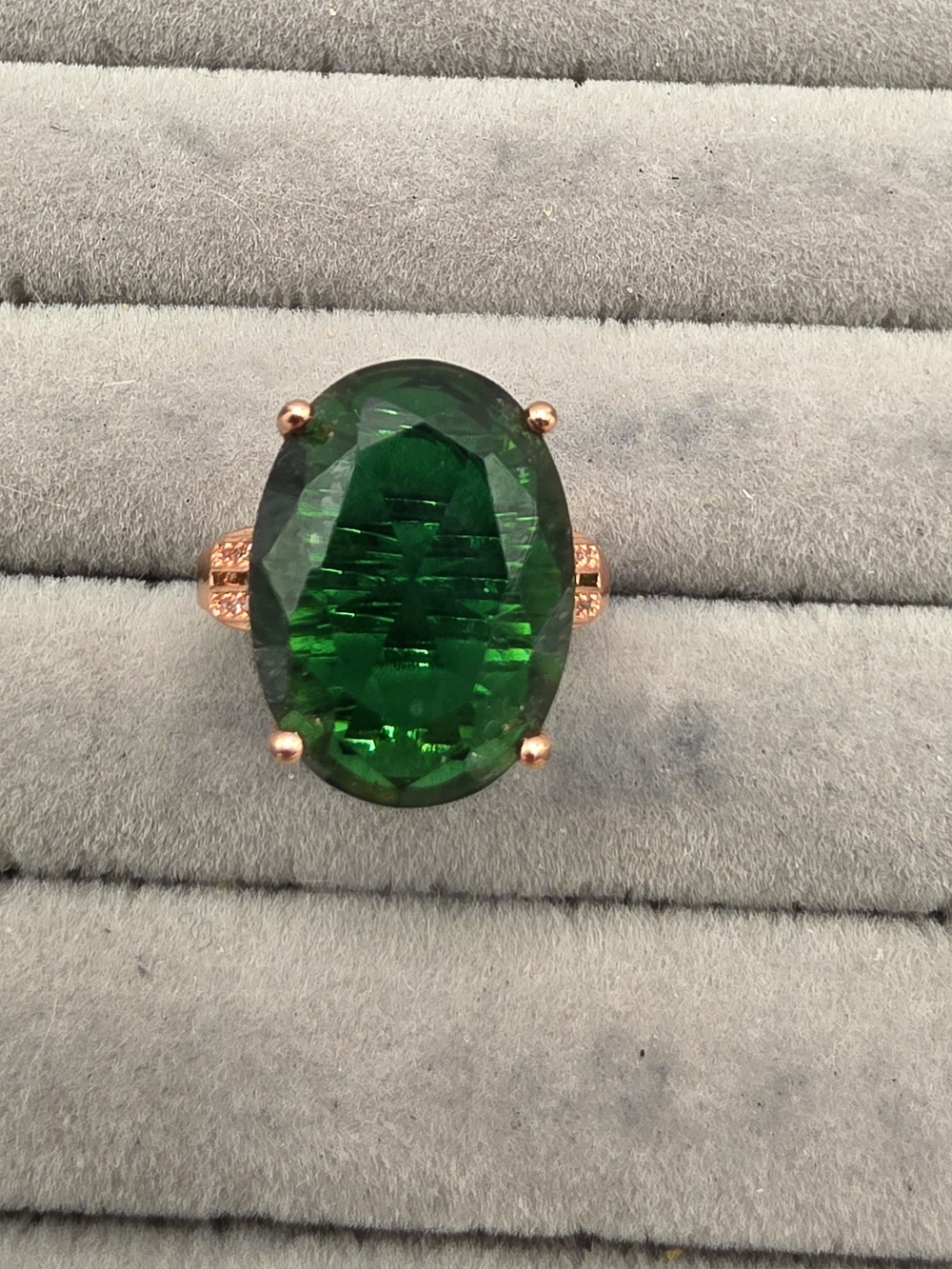 Green Oval Cocktail Ring with Rose Gold Setting -